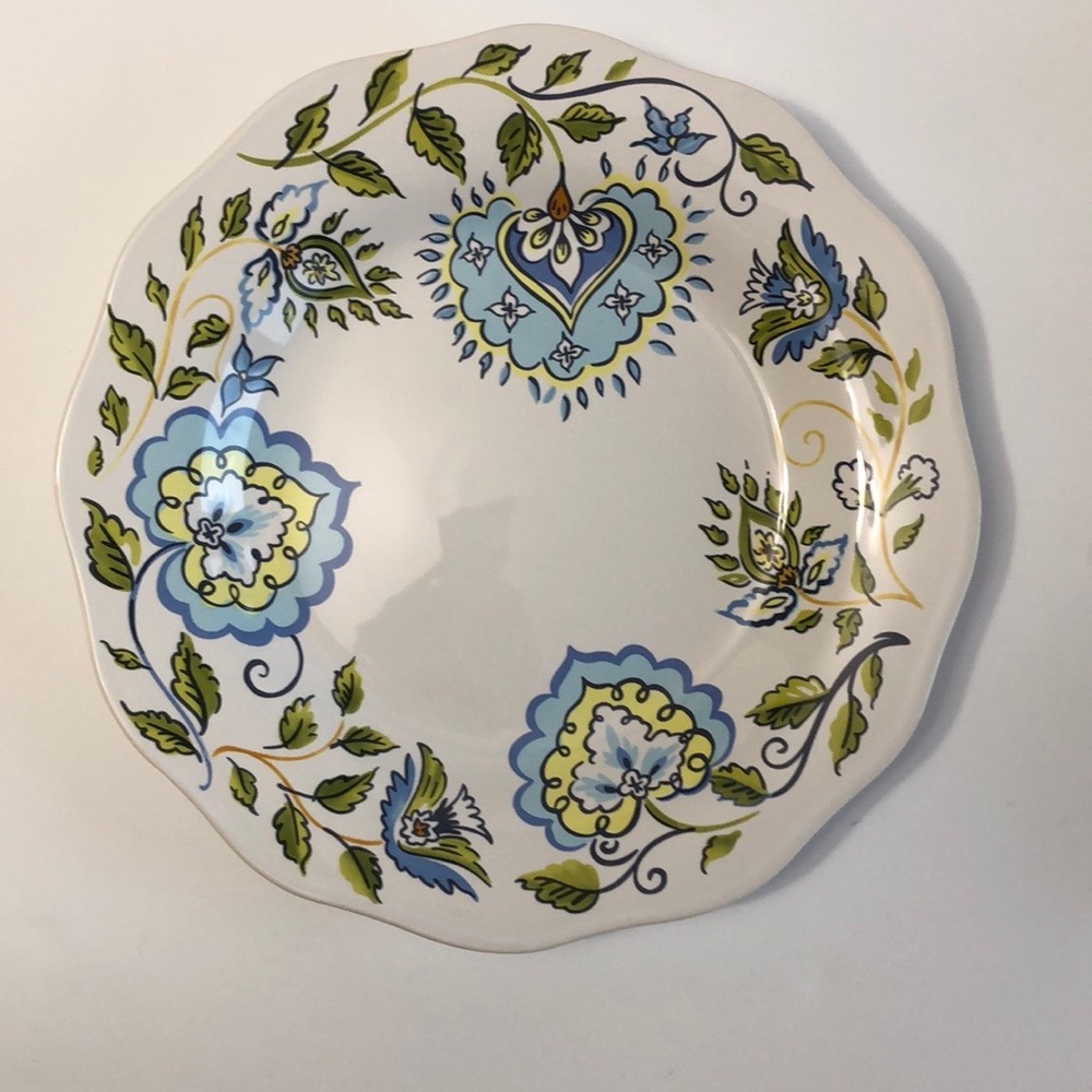 Longaberger Scalloped Earth And Sky Floral Shallow Stoneware Serving Bowl